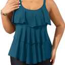 Yonique Women's Plus Size Tankini Swimsuits with Shorts Two Piece Bathing Suits Ruffle Swimsuits Tummy Control Swimwear (Blue Green Tankini) 
18W