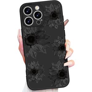 2 x Toycamp for iPhone 16 Pro Case 6.3 Inch - Women Girls Sunflower Cute Black Frosted Slim Fit Design Soft TPU Shockproof Protective Girly Pretty Fashion Phone Cover for Apple for iPhone 16 Pro Case