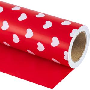 WRAPAHOLIC Reversible Valentine's Day Wrapping Paper - Mini Roll - 17 Inch X 33 Feet - Red Love Heart Design for Valentine's Day, Wedding, Anniversary, Birthday, Baby Shower