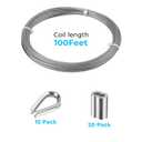 SIDAZON 1/16 inch Stainless Steel Wire Cable,100FT,Aircraft Cable Wire Rope Marine Grade, Length 7x7 Strand Core with Aluminum Sleeves and Thimbles