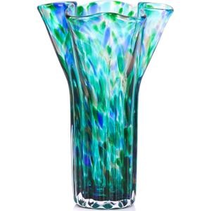 7.8" Tall Teal Vase Hand Blown Glass Vase Green, Modern Teal Home Centerpieces Wide Mouth Vases for Bud&Flower Decor - Ideal Living Room, Kitchen, Wedding, Dining Table, Office Center Table