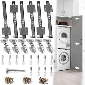 Pisman Pocket Door Slides 16 inch 6 PCS and Pocket Door Hardware for Inset and Cabinet Door, Disappearing and Hidden The Slides and The Hinges.