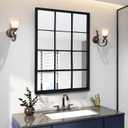 Balck Rectangle Mirror,Window Pane Grid Mirror,Minimalism Wall Mounted Mirror for Entryway,Hallway,Living Room,Fireplace 24"X36" (Black)