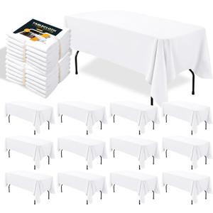 BIGTONE 12 Pack White Rectangle Tablecloth 60 x 102 Inch, Cross Ribbon Packing Reusable Table Clothes for 6 Foot Tables, Wrinkle Resistant Polyester Fabric Table Cover for Wedding, Party, Banquet