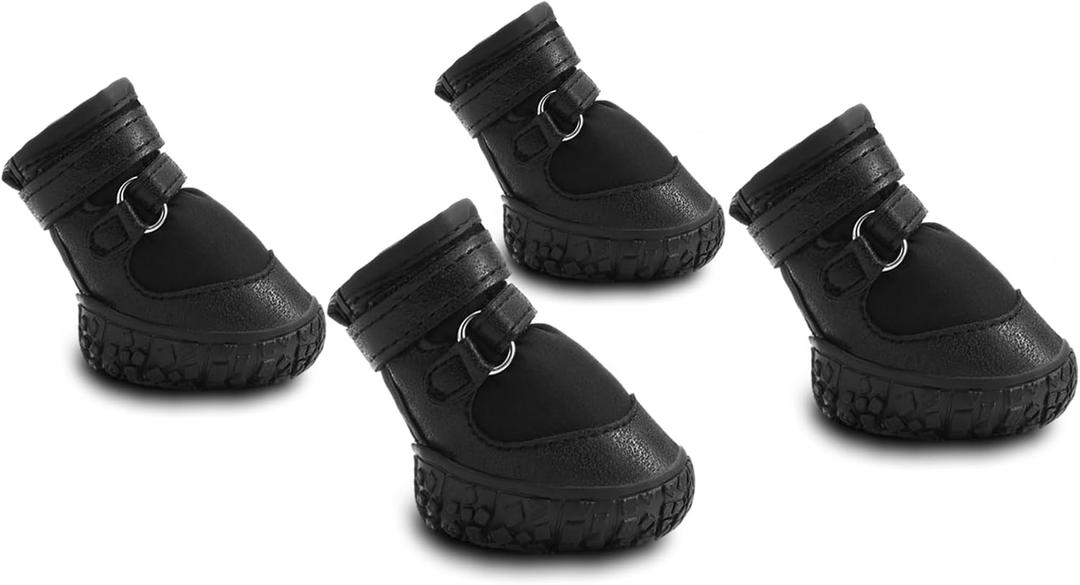 Petanims Dog Shoes for Small Dogs, Double Binding Straps Puppy Boots & Paw Protectors for Summer Hot Pavement, Winter Snow Dog Booties with Anti-Slip Rubber Soles for Beach Hardwood Floor Black Size 2