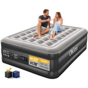 OhGeni 20" Queen Air Mattress (1-Pack) with Built in Pump, Inflatable Blow Up Bed, Upgraded Air Column Support for Enhanced Stability, Raised Height for Easy Entry & Exit, 650 Lbs Capacity