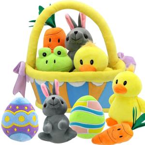JOYIN 7 PCS Easter Basket Stuffers Playset Plush Bunny Chick Frog Carrot Egg Toys Party Favors Easter Decorations Party Gifts Supplies, Original Style Plush Baby, Girls Boys Toddler Kids of All Ages