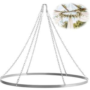 Ceiling Drapes Hanging Kit, 24 Inch Silver Hoop for 6 Panels