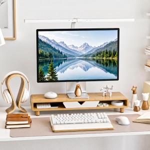 Homerays Monitor Stand with Drawer, Exquisite Computer Monitor Stand for Desk, Ergonomic Wood Monitor Stand Riser for Computer,Laptop,Printer,TV,Bamboo,White