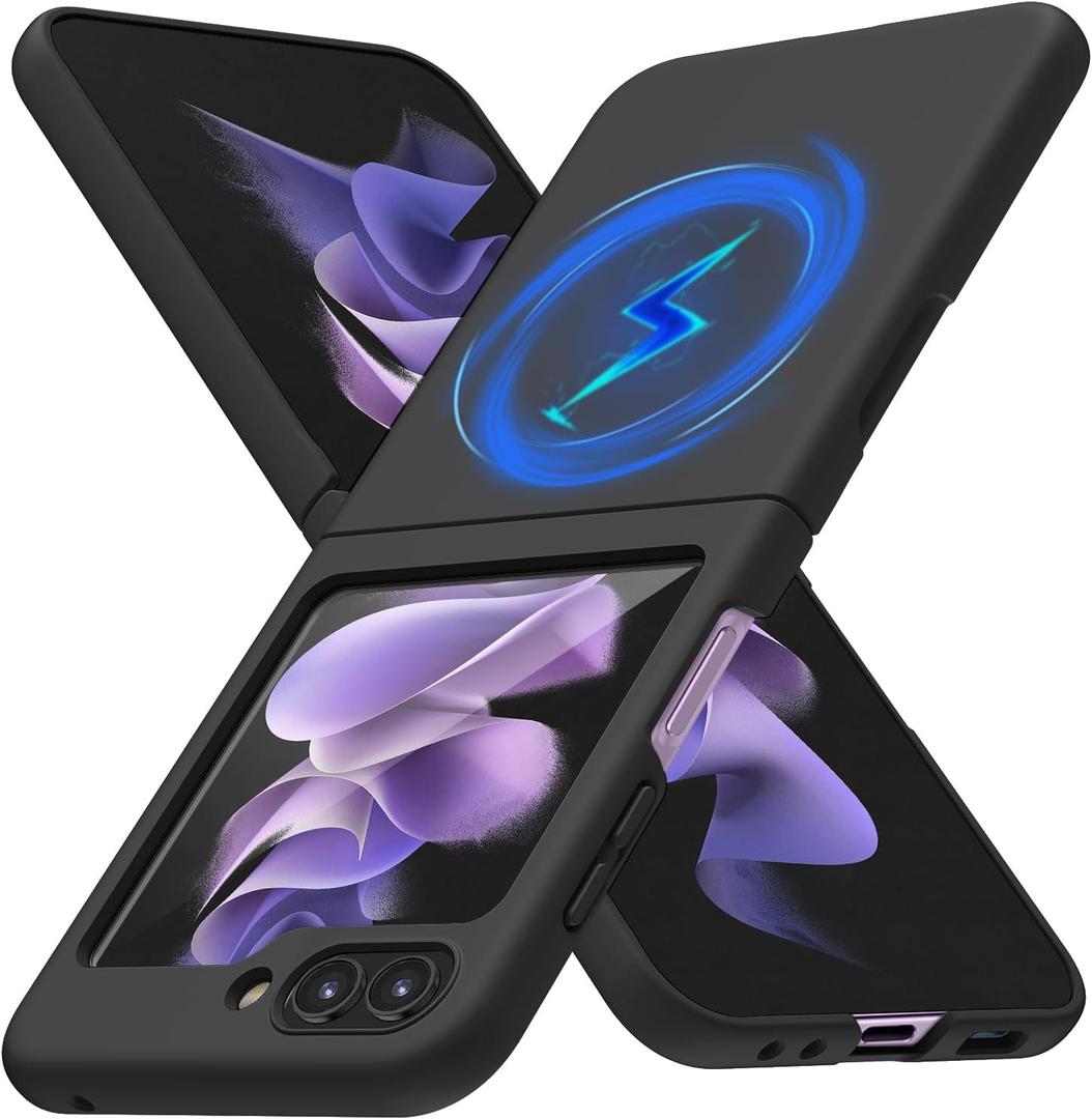 Magnetic for Galaxy Z Flip 5 Case, Compatible with Wireless Charging, Slim Anti-Yellow Matte Hard PC Protective Shockproof Cute Case for Galaxy Z Flip 5, Black(13-50)
