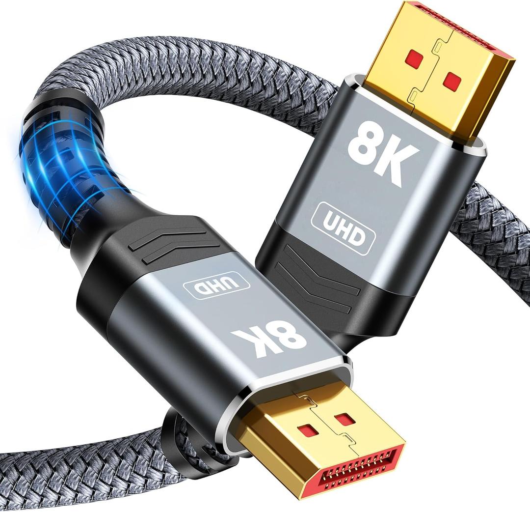 Capshi 8K 4K DisplayPort Cable 1.4, 15FT DP Cord (VESA Certified, 8K@60Hz, 4K@144Hz, 2K@240Hz/165Hz), 32.4Gbps High Speed Display Port Cable for Gaming Monitor, HDR/FreeSync/G-Sync, Braided, Grey