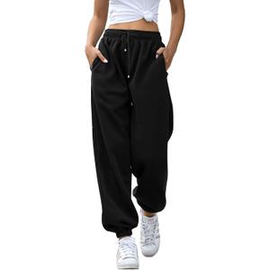 VINMEN Sweatpants for Women (Large, Black)