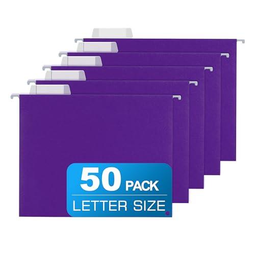 50 Packs Hanging File Folders with 1/5-cut Tab,Letter Size File Folders Purple for Filing Cabinet,Ideal Office,School Classroom Supplies