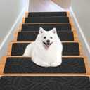 Stair Treads for Wooden Steps - Non Slip Stairs Carpet Tape Peel and Stick with Double Adhesive Tape Set of 15 Leaf -Black (15pc - 8" x 30"inch)