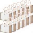 12 Pieces Jute Tote Bags Burlap Tote Beach Bags with Handles Reusable Waterproof Tote Shopping Bag Blank DIY Canvas Gift Bag (Classic Color)