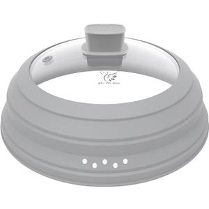 Microwave Splatter Cover Glass Cover Guard Lid with Collapsible Silicone for Food Pot Plate Cover 9.8 inch Light Grey