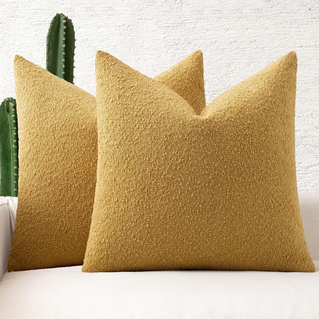 MIULEE 20x20 Inch Decorative Pillow Covers for Couch Bed Set of 2 Textured Boucle Neutral Throw Pillow Covers Gold Accent Solid Pillowcases Sofa Living Room Home Decor