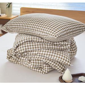 Besttouch Queen Brown Grid Bed Comforter 3 Pieces (1 Comforter, 2 Pillowcases)