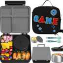 Kids Bento Lunch Box with 8oz Soup Thermo, Kids Leakproof Lunch Food Containers with 4 Compartment,Insulated Hot Food Jar with Lunch Bag for School, Travel (Black)