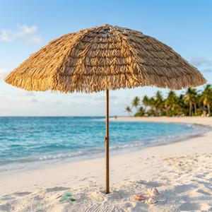 FOREVER BAMBOO Tiki Thatch Umbrella Outdoor – Hula Beach Umbrellas for Patio Hawaiian Thatch Palapa Umbrella Outdoors 8 ft D, Tan (SU-8)