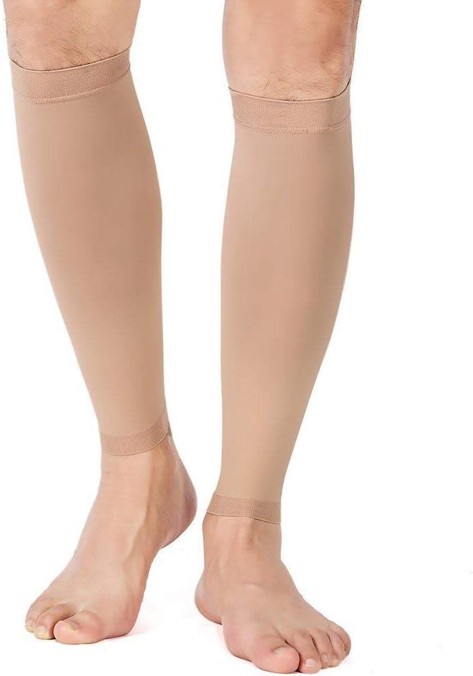 TOFLY Calf Compression Sleeve for Men & Women, 1 Pair, Footless Compression Socks 20-30mmHg for Leg Support, Shin Splint, Pain Relief, Swelling, Varicose Veins, Maternity, Nursing, Travel, Beige M