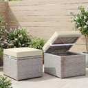 DoubleFill 2 Pcs Outdoor Ottoman Cushion 23"x19"x3" Waterproof Fade Resistant Outdoor Footstools Cushion Removable Patio Ottoman Cushions with Adjustable Fixing Strap for Stool (Beige)