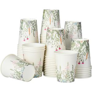 Floral Party Cups Vintage Botanical Paper Cups 9oz Wildflower Herb Beverage Disposable Drinking Cups for Birthday Bridal Shower Easter Party Supplies (100, Vintage Botanical)