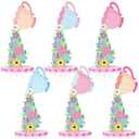 Chunful 6 Pieces Wooden Tea Party Centerpieces Table Sign Princess Floral Teapot Tiered Tray Tea Party Decorations for Spring Summer Theme Baby Bridal Shower Wedding Birthday Supplies