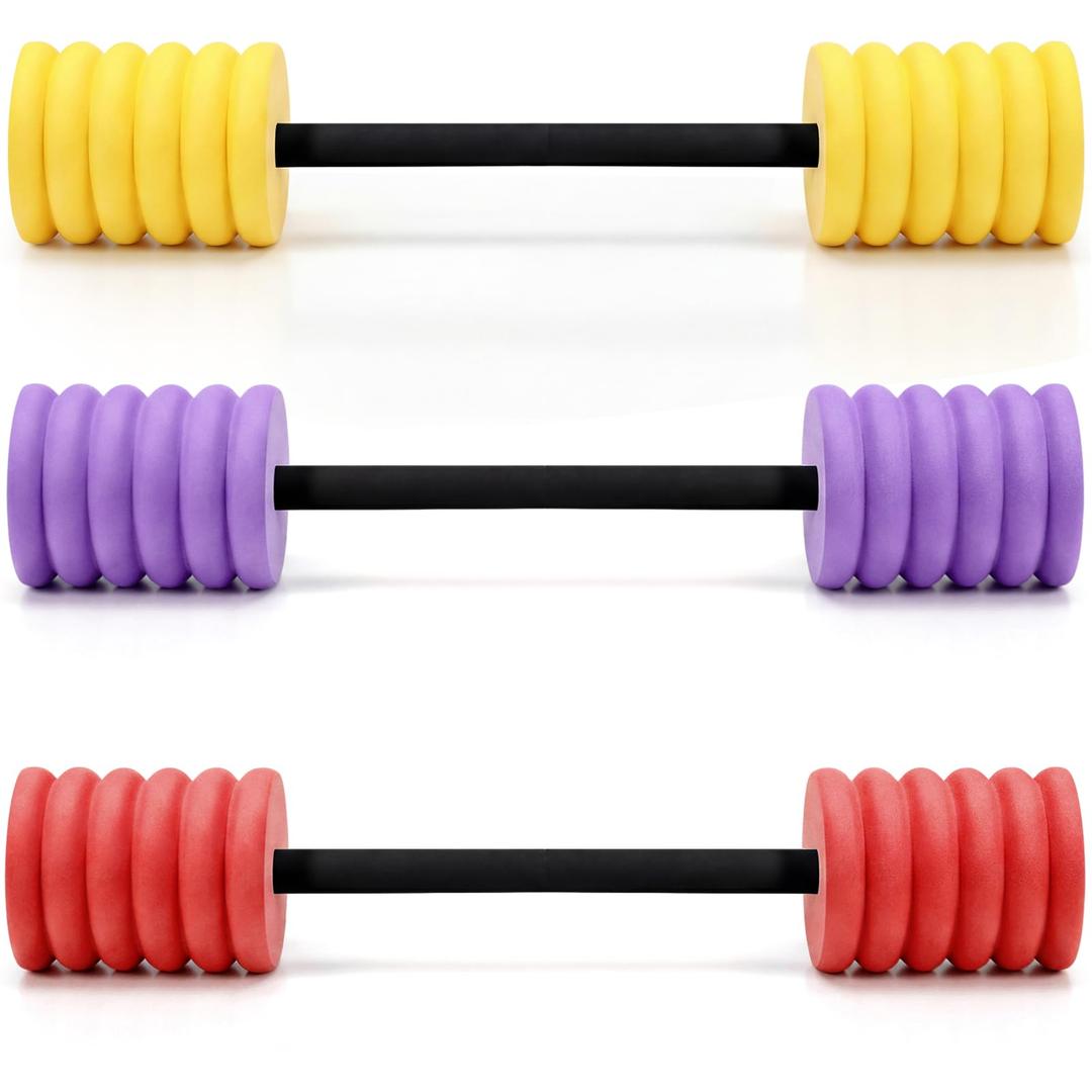 Soulchen 3 Pack Long Aquatic Exercise Dumbbells Pool Exercise Equipment Eva Foam Water Aerobics Equipment With High Density For Weight Loss Water Sport Fitness Tool(Purple, Yellow, Red,Large)
