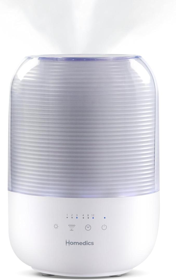 Homedics Ultrasonic Cool Mist Humidifier, Top-Fill 3L Water Tank, Covers 395 sq. ft, 35-Hour Runtime, 3 Mist Settings, Clean Tank Tech, Auto-Off, Night Light, Quiet