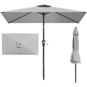 Patio Kingdom 6.5' x 10' Rectangular Patio Umbrella Large Outdoor Market Umbrella w/UV Protection, Push Button Tilt and Crank Lift, Rectangle Table Umbrella for Garden, Deck, Pool, Patio, Light Gray