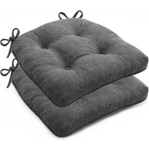 Chair Cushions Set of 2 for Dining Chairs, 16.5"x15.5" Kitchen Chair Pads with Memory Foam, Non-Slip Bottom & Ties, Tufted Indoor Seat Cushions for Home Use  Dark Grey Chair Cushions Set of 2 for Dining Chairs, 16.5"x15.5" Kitchen Chair Pads with Memory Foam, Non-Slip Bottom & Ties, Tufted Indoor Seat Cushions for Home Use  Dark Grey