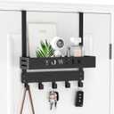 Over The Door Rack, Towel Hooks for Bathroom,Towel Hanger with Tray and 5 Hooks for Bedroom Kitchen(Black)