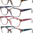 Pair of 4 High Magnification Power Womens Reading Glasses - Cat Eye Readers 4.00-6.00 (4 Pack - Black, Pink, Navy Blue, Teal)
