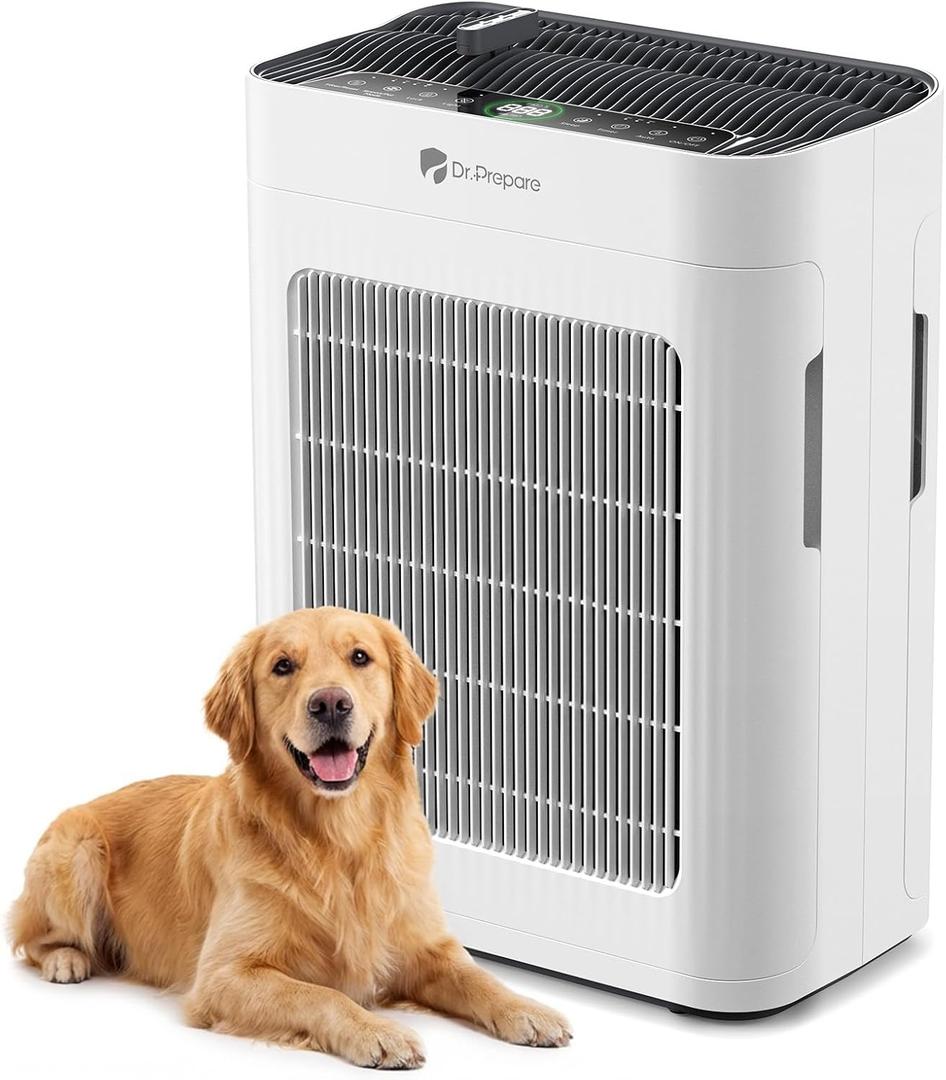 Dr.Prepare Air Purifier for Home Bedroom Large Room Up to 3,000 ft, HEPA Air Cleaner with Dual-Sided Washable Pre-Filter, 20dB Sleep Mode & Fragrance, AQI Display,Auto & Pet Mode for Smoke Odors