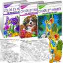 Color by Numbers Adult Coloring Books, 3Pcs Color by Number Coloring Books for Adult Relaxation, Anxiety Relief Mindfulness Gifts, Brain Activity Game for Adults (Flowers & Natures & Animals)