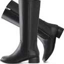 Shoe'N Tale Women's Knee High Boots Block Low Heel Square Toe with Side Zipper Fall and Winter Fashion Comfortable Boots (8, Black)