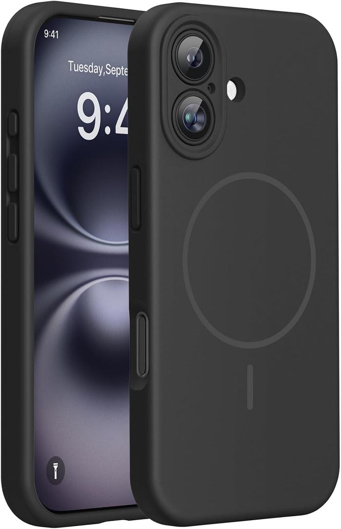 Miracase Compatible with iPhone 16 Case, [Soft Anti-Scratch Microfiber Lining], Compatible with MagSafe, Liquid Silicone Case Shockproof Drop Protection Phone Case for 16,Black