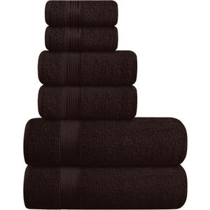 Belizzi Home Ultra Soft 6 Pack Cotton Towel Set, Contains 2 Bath Towels 28x55 inch, 2 Hand Towels 16x24 inch & 2 Wash Coths 12x12 inch, Ideal for Everyday use, Compact & Lightweight - Brown