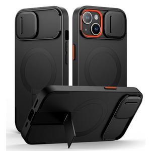 for iPhone 13/14 Case with Magnetic Camera Slide Cover and Adjustable Kickstand, Compatible with MagSafe, Shockproof Bumper Case Slim Protective Cover for iPhone 13/14 6.1 Inch, Black