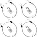 Cable Lock Double Loops 5Ft Long Silver Security Cable with Lock, Bike Locks Cables 2.5mm Braided Steel Coated Safety Cables Wire for Luggage, Outdoor, Clothesline (4 Pack)