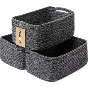 Small Storage Baskets for Organizing | Closet Organizer Bins | Shelf Toy Basket | Woven Rope Baskets | Cube Decorative Box | Shallow Basket | 13x8.5x5.1 | 3 Packs Dark Gray