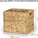 Rectangular Storage Baskets 13x11in, 4 Pack Water Hyacinth Wicker Bins with Handles, Foldable Natural Organizer for Shelves Kitchen Closet, Handwoven Storage Cubes