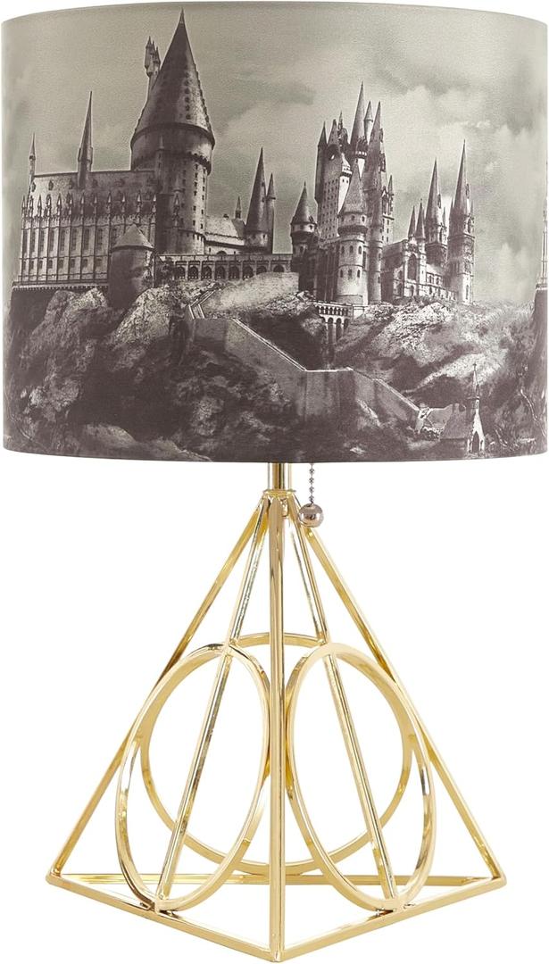 Idea Nuova Harry Potter Figural Gold Wire Base Table Lamp with Printed Hogwarts Shade, 16" H