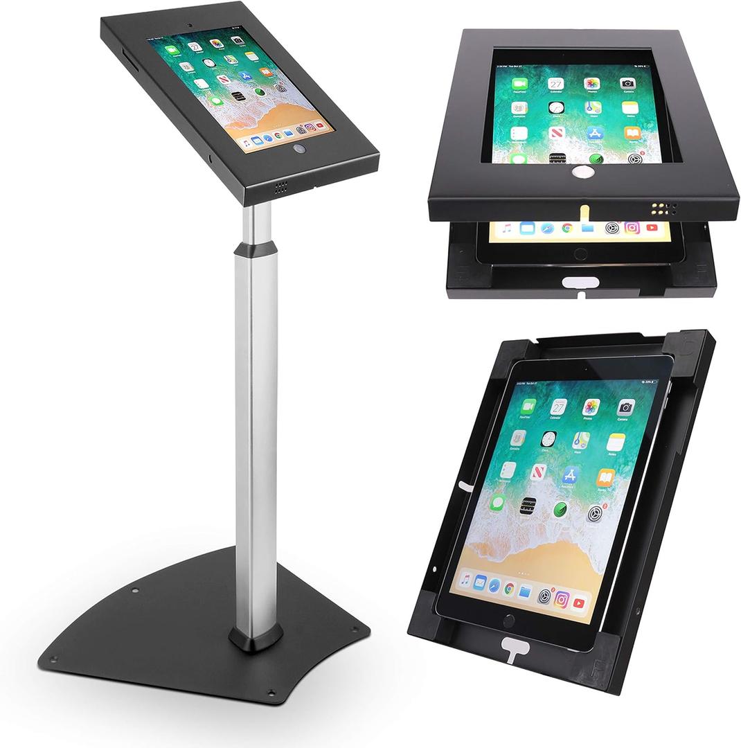 Pyle Home iPad Compatible Tablet Stand, Tamper Proof Screen Holder, 27.56'' - 43.31'' Adjustable AntiTheft Floor Stand, Works With 9.7'' Touchscreens, Cable Management, Durable Design For Public Use