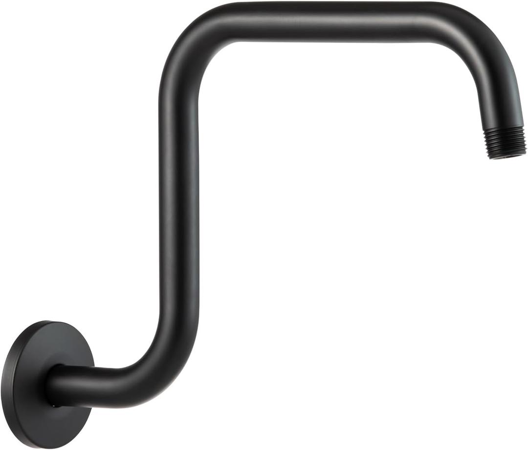 OFFO Shower Head Extension Arm 13 in, S Shaped High Rise Extender with Flange Shower Head Pipe Arm, Matte Black OFFO Shower Head Extension Arm 13 in, S Shaped High Rise Extender with Flange Shower Head Pipe Arm, Matte Black