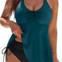 Blooming Jelly Womens Tankini Swimsuits Modest Tummy Control Bathing Suit Two Piece Swim Suit 2026 Swimwear with Bottoms (Large, Teal and Black)