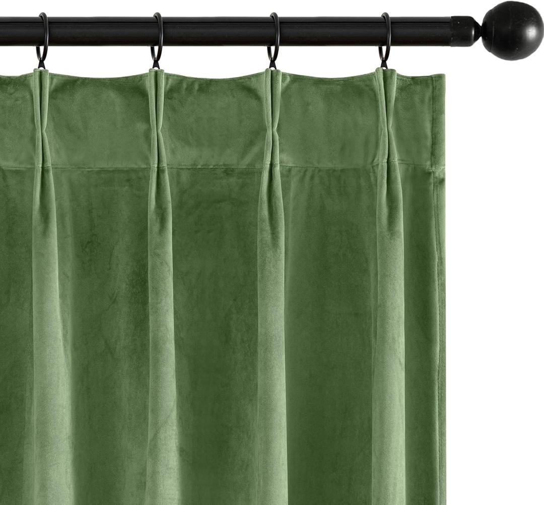 MIULEE Sage Green Velvet Curtains 108 inches Long, Pinch Pleated Blackout Drapes with Hooks, Thermal Insulated Pinch Pleat Panels for Bedroom Living Room, 2 Panels