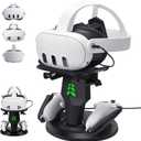 VR Headset Charging Dock for Meta Quest 3/Quest 3S/Quest 2, VR Charging Stand for Quest 3 Accessories VR Stand Supports Charging Headset with Type C Cable and fit Controller with Cover