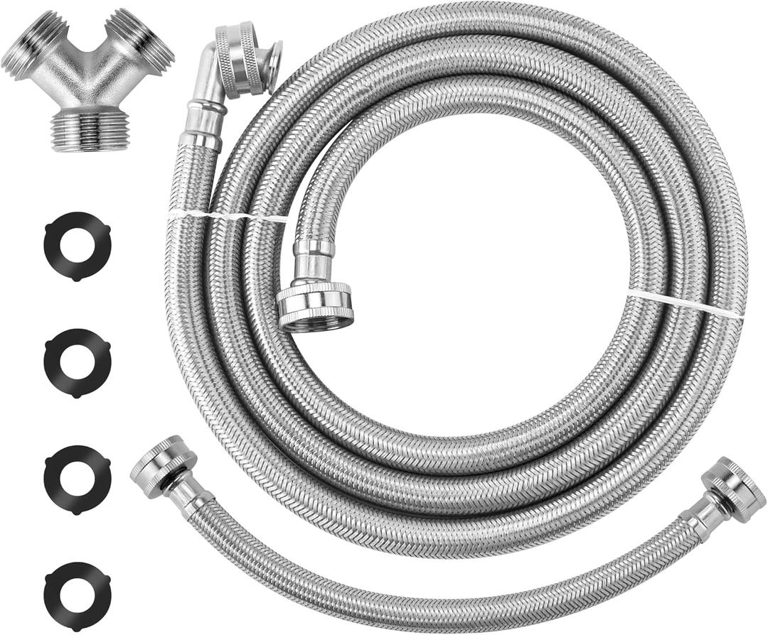 Steam Dryer Hose Installation Kit 6FT by AMI PARTS-Include 6 Ft 90 Degree Elbow Stainless Steel Hose-Fit for All Steam Dryers-1ft Inlet Adapter And Y Connector-Burst Proof Steam Dryer Water Line